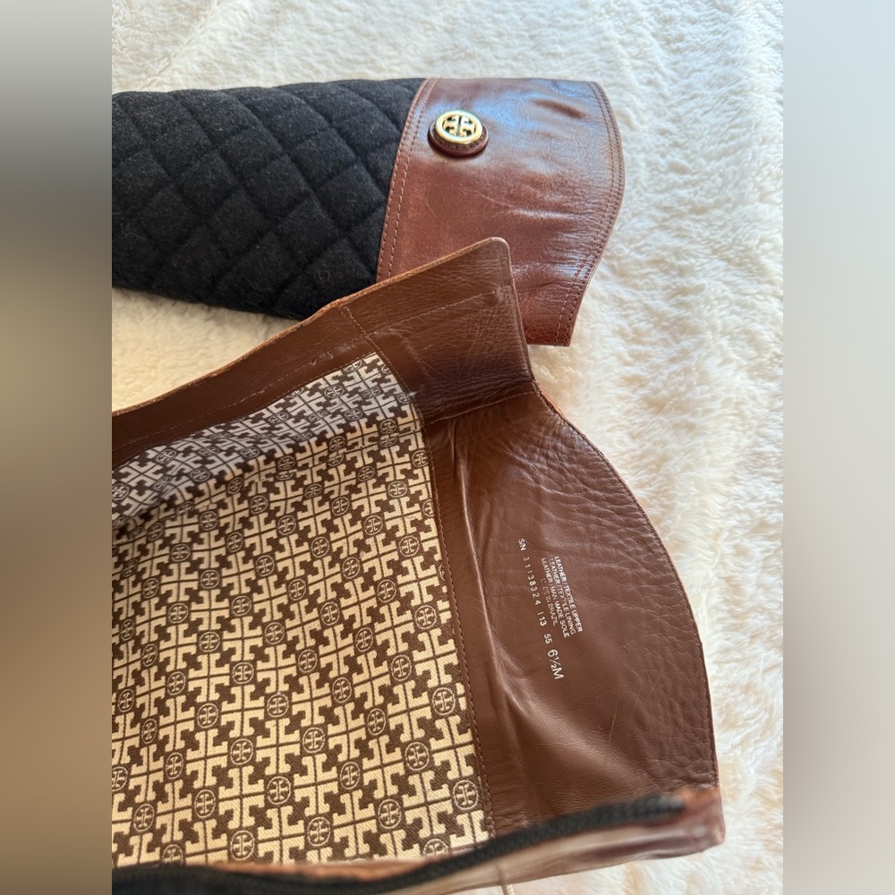 Tory Burch Quilted Black and Brown Leather Boots - Picture 8 of 12